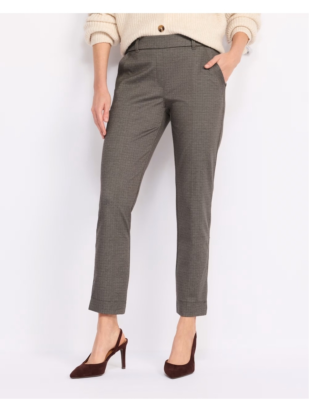 Tribal Olive Gray Checked Ankle Pants